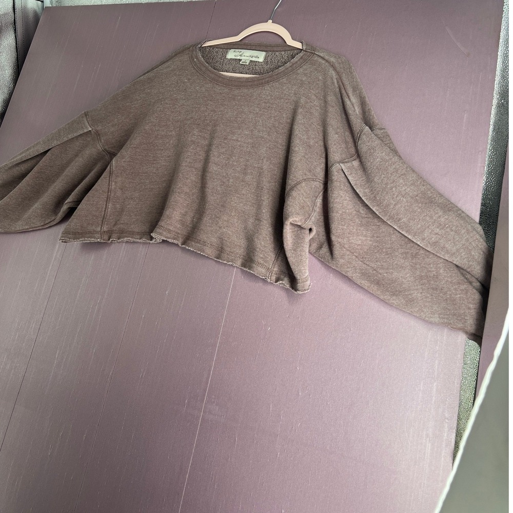 Vintage Havana Cropped Balloon Sleeve Sweatshirt Streetwear Brown Taupe Small - Picture 3 of 7